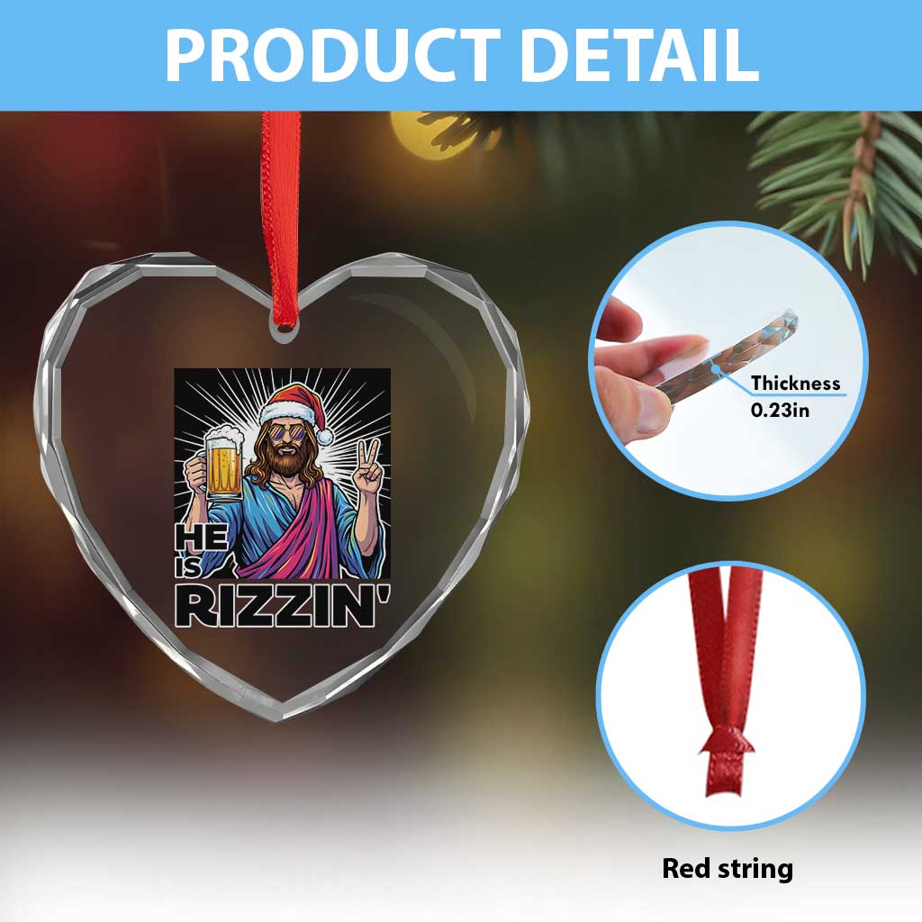 Jesus Christmas Heart Crystal Glass Ornament Funny Drinking Beer Xmas Holiday - Wonder Print Shop