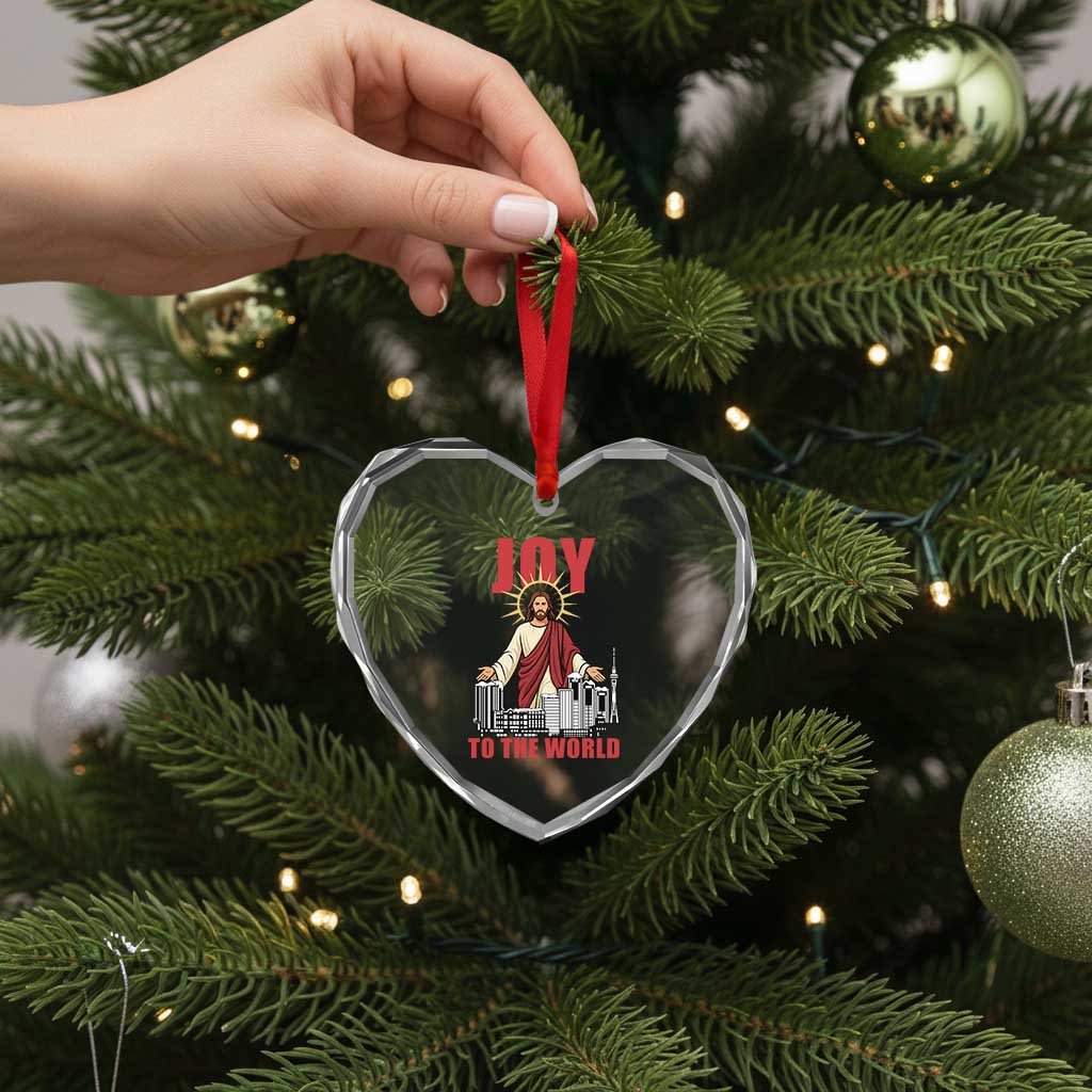 Jesus Christmas Heart Crystal Glass Ornament Joy To The World Christian - Wonder Print Shop