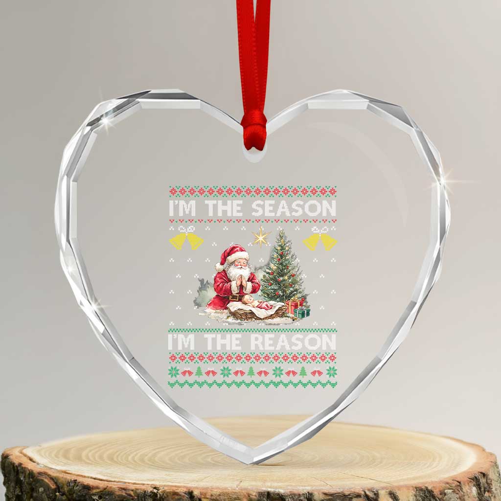 Jesus Christmas Heart Crystal Glass Ornament Santa With Jesus Baby Reason Xmas - Wonder Print Shop