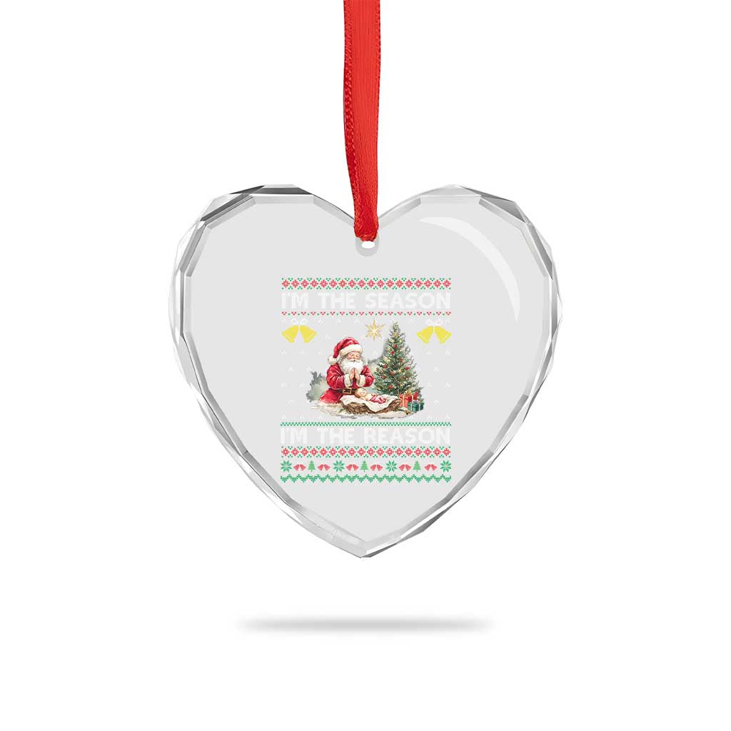 Jesus Christmas Heart Crystal Glass Ornament Santa With Jesus Baby Reason Xmas - Wonder Print Shop