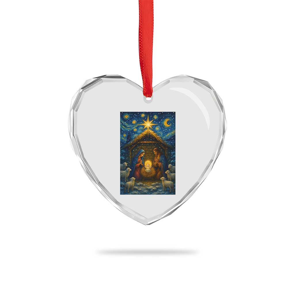 Jesus Christmas Heart Crystal Glass Ornament Starry Night Nativity Scene Xmas - Wonder Print Shop
