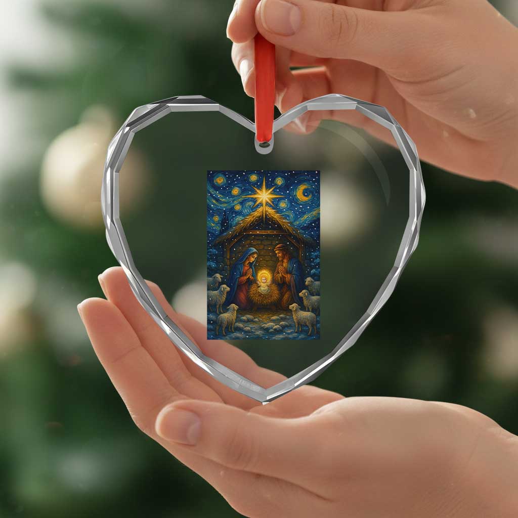 Jesus Christmas Heart Crystal Glass Ornament Starry Night Nativity Scene Xmas - Wonder Print Shop