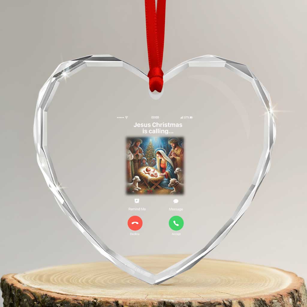 Jesus Christmas Heart Crystal Glass Ornament Video Call Nativity Scene Funny Christian Xmas - Wonder Print Shop