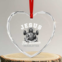 Jesus Deadlifting Heart Crystal Glass Ornament The Ultimate Deadlifter Christian