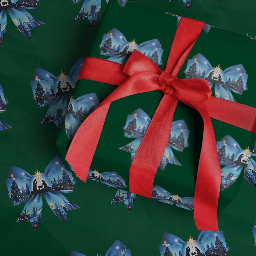 Jesus God Nativity Scene Coquette Bow Christmas Wrapping Paper Roll - Wonder Print Shop