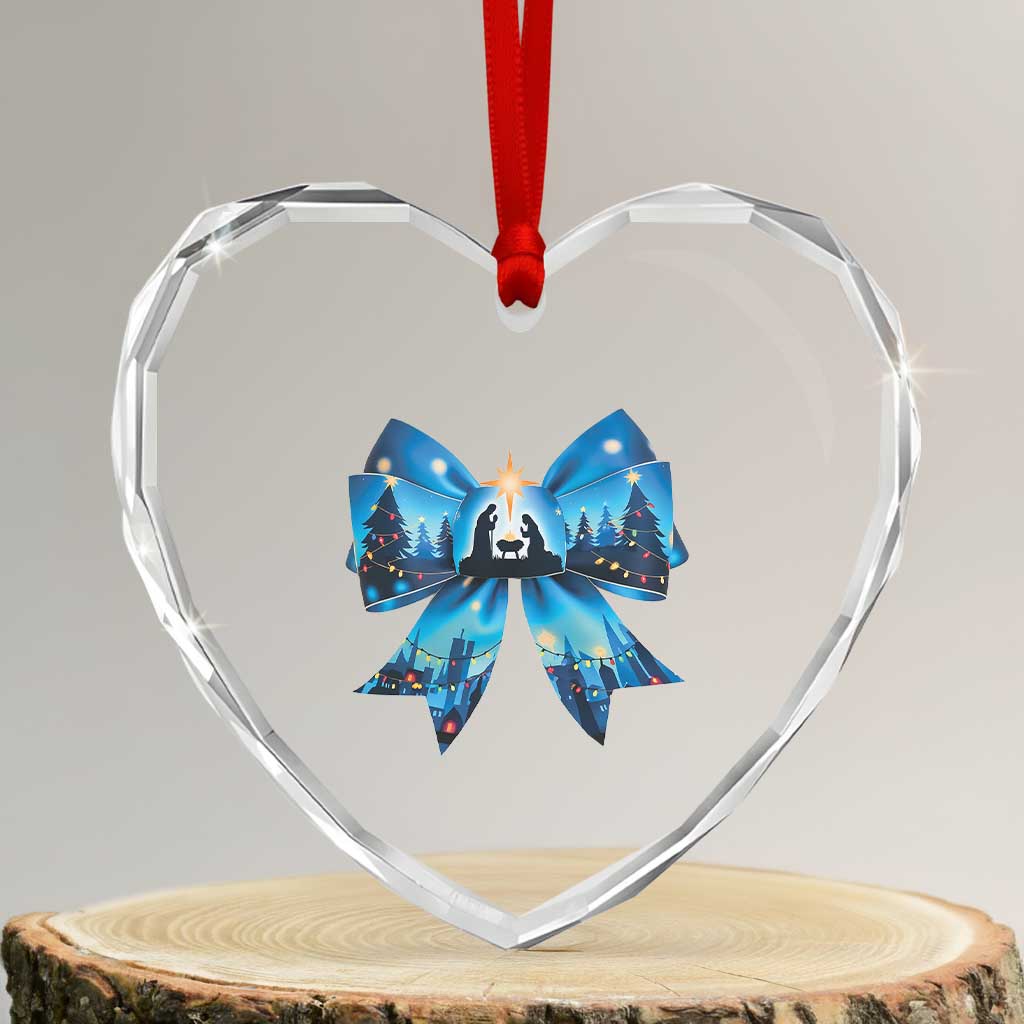 Jesus God Nativity Scene Coquette Bow Xmas Heart Crystal Glass Ornament - Wonder Print Shop