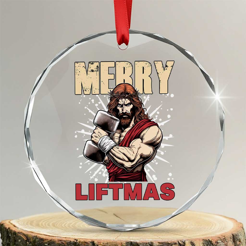 Jesus Gym Christmas Crystal Glass Ornament Merry Liftmas Xmas - Wonder Print Shop