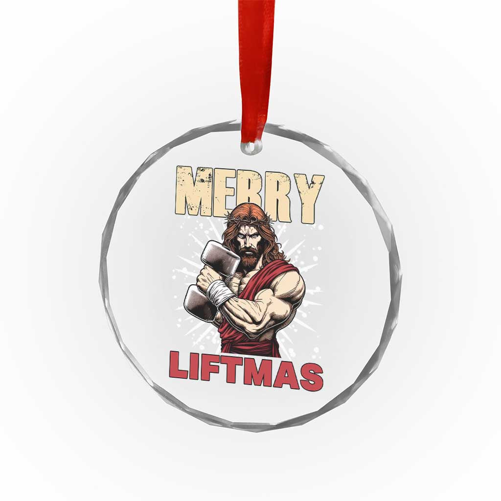 Jesus Gym Christmas Crystal Glass Ornament Merry Liftmas Xmas - Wonder Print Shop