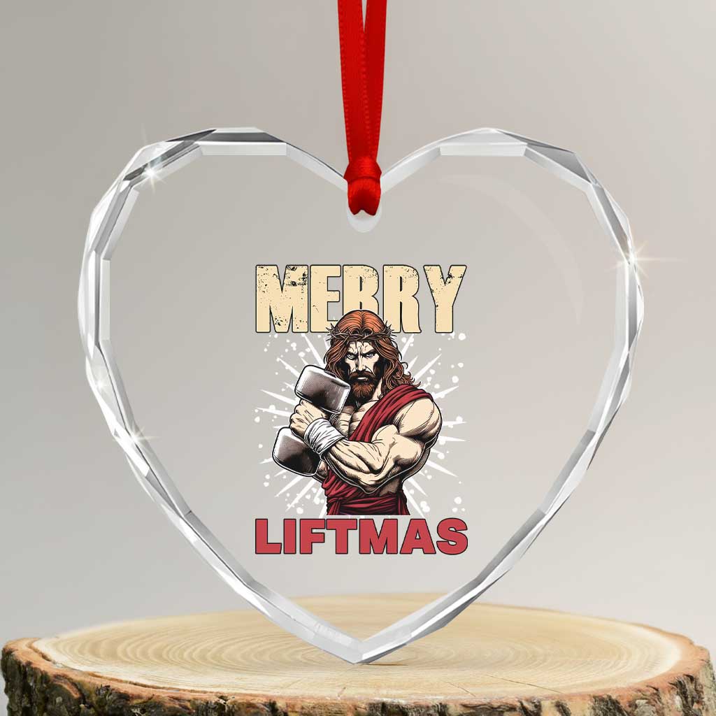 Jesus Gym Christmas Heart Crystal Glass Ornament Merry Liftmas Xmas - Wonder Print Shop