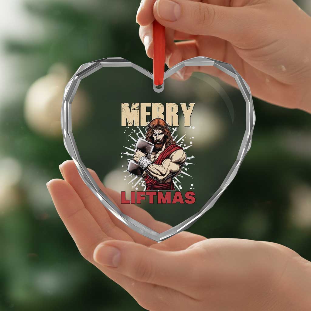 Jesus Gym Christmas Heart Crystal Glass Ornament Merry Liftmas Xmas - Wonder Print Shop