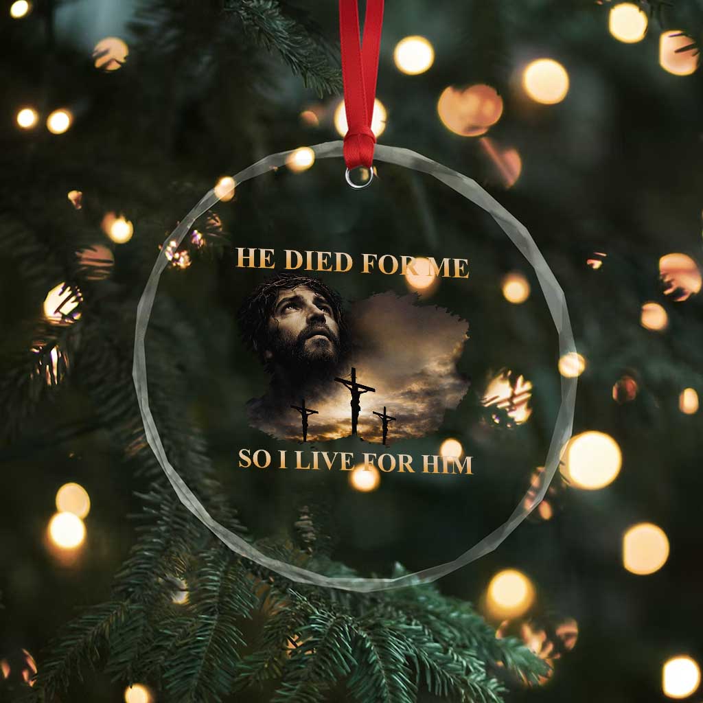 Jesus He Dided For Me So I Live For Him Crystal Glass Ornament Christian Religious Bible