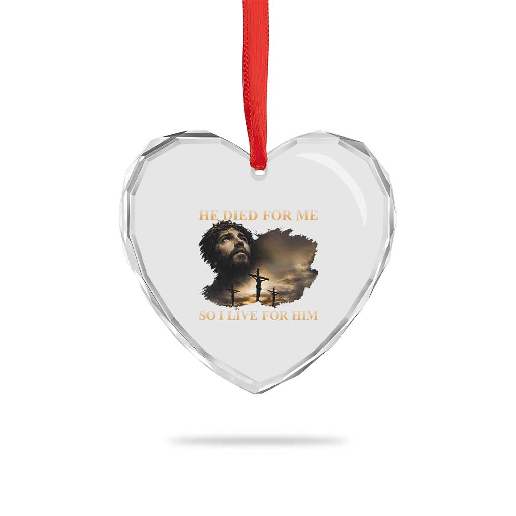 Jesus He Dided For Me So I Live For Him Heart Crystal Glass Ornament Christian Religious Bible