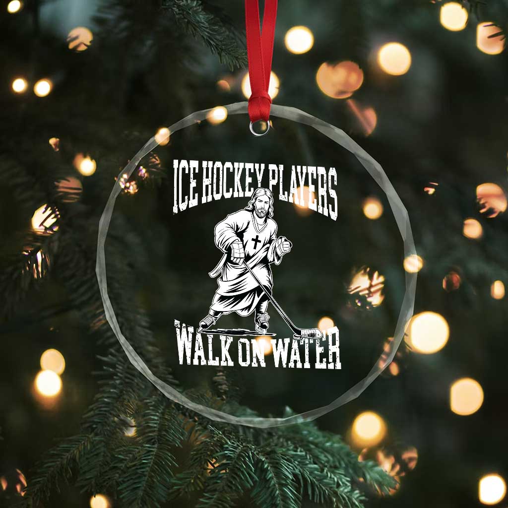 Jesus Ice Hockey Players Walk On Water Crystal Glass Ornament Funny Christian Gift - Wonder Print Shop