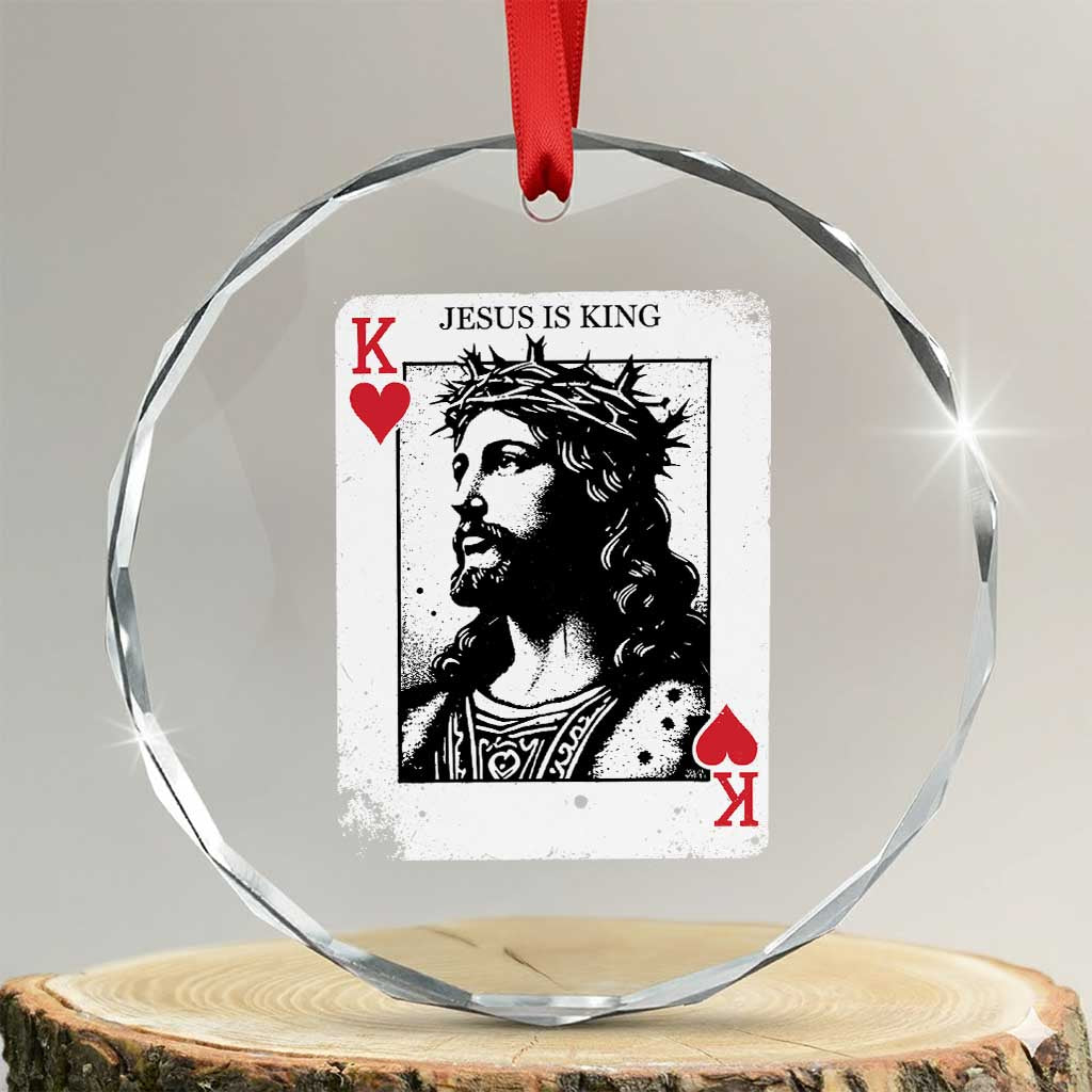 Jesus Is King Playing Card Graphic Crystal Glass Ornament King of Hearts Christian Faith