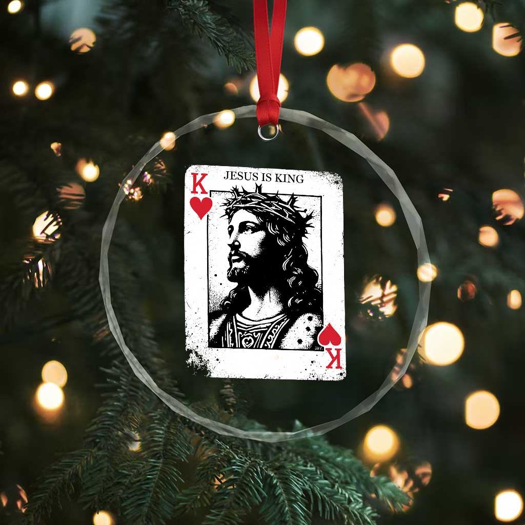 Jesus Is King Playing Card Graphic Crystal Glass Ornament King of Hearts Christian Faith