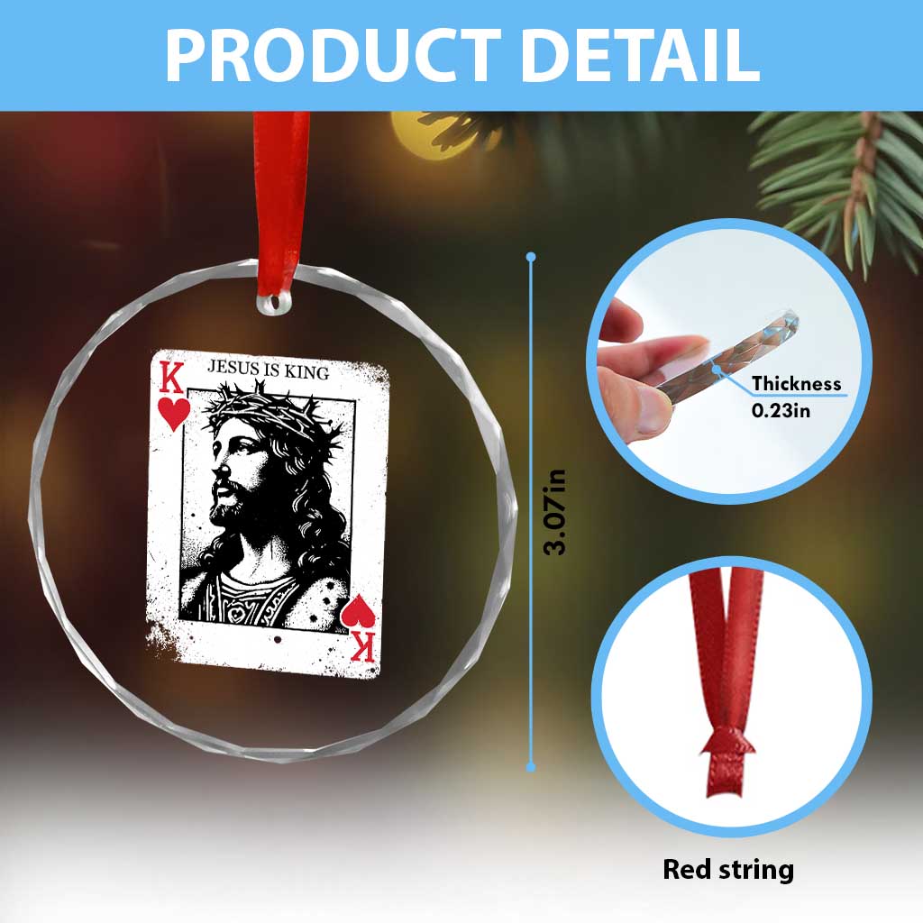 Jesus Is King Playing Card Graphic Crystal Glass Ornament King of Hearts Christian Faith
