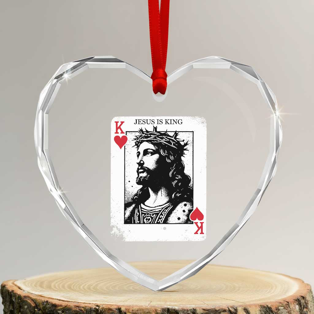 Jesus Is King Playing Card Graphic Heart Crystal Glass Ornament King of Hearts Christian Faith