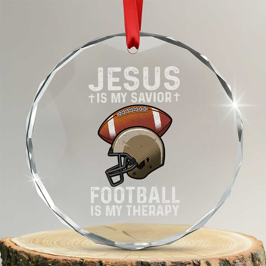 Jesus Is My Savior Football Is My Therapy Crystal Glass Ornament Christian Football Lover - Wonder Print Shop