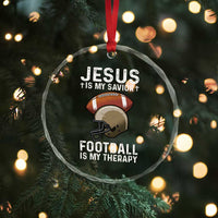 Jesus Is My Savior Football Is My Therapy Crystal Glass Ornament Christian Football Lover - Wonder Print Shop