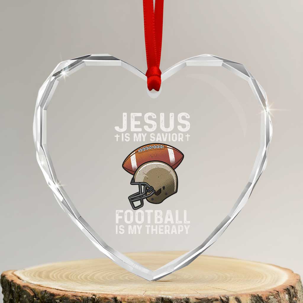 Jesus Is My Savior Football Is My Therapy Heart Crystal Glass Ornament Christian Football Lover - Wonder Print Shop