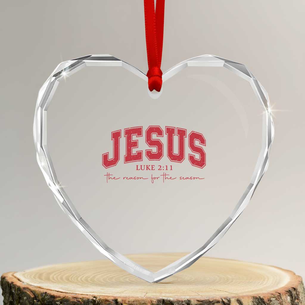 Jesus is the Reason Christmas Heart Crystal Glass Ornament Christian Varsity - Wonder Print Shop