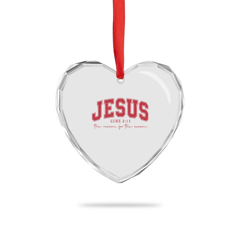 Jesus is the Reason Christmas Heart Crystal Glass Ornament Christian Varsity - Wonder Print Shop