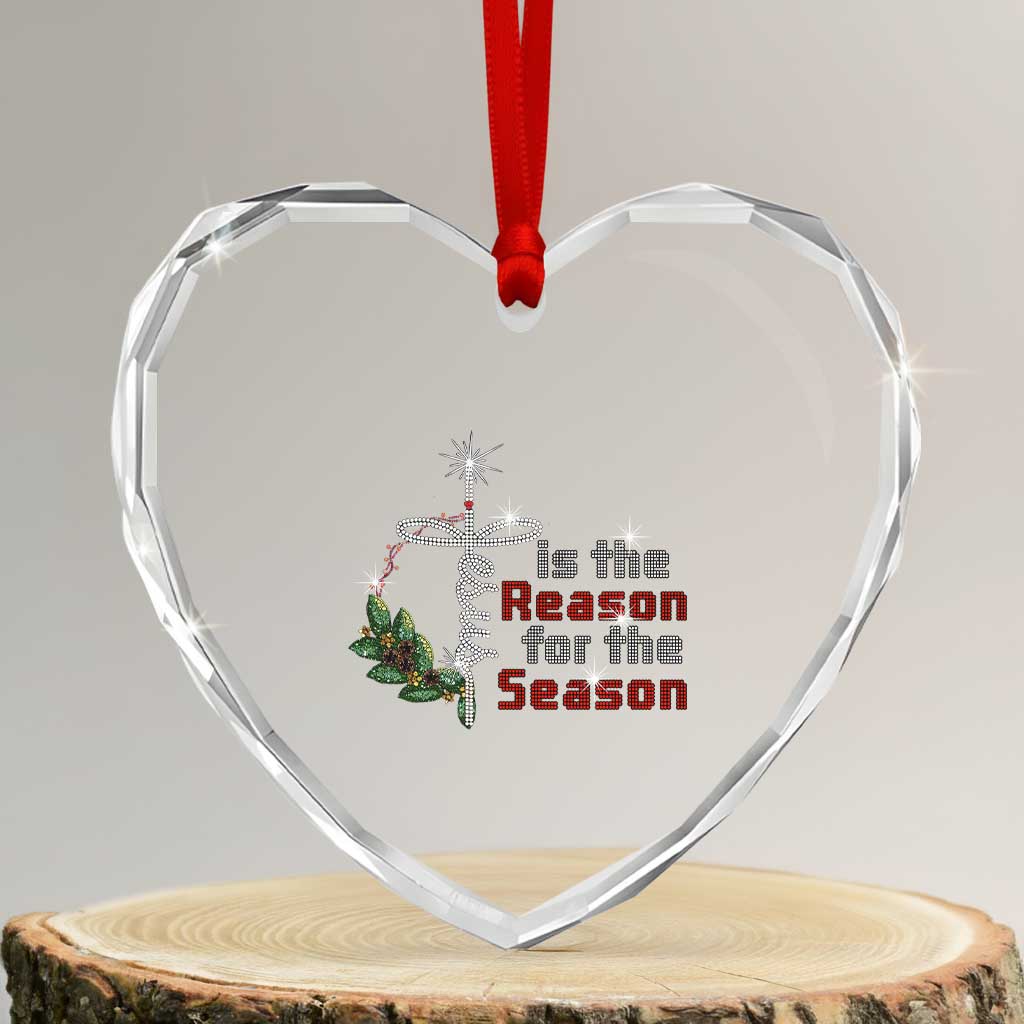 Jesus Is The Reason For The Season Heart Crystal Glass Ornament - Wonder Print Shop