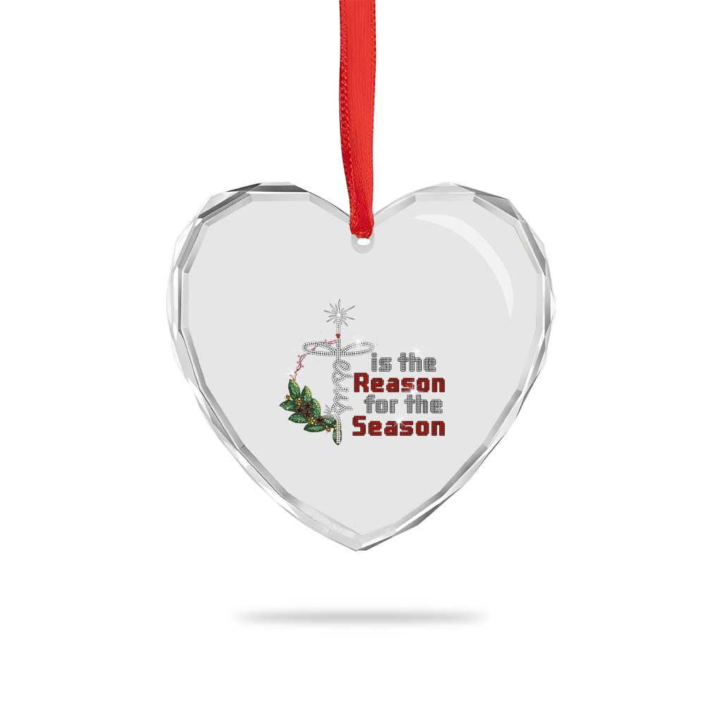 Jesus Is The Reason For The Season Heart Crystal Glass Ornament - Wonder Print Shop