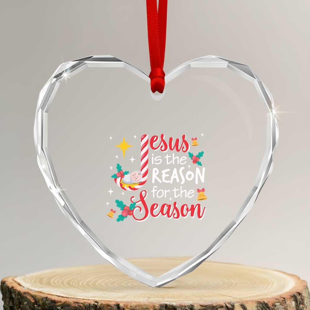 Jesus Is The Reason For The Season Heart Crystal Glass Ornament Christmas Jolly Bell - Wonder Print Shop