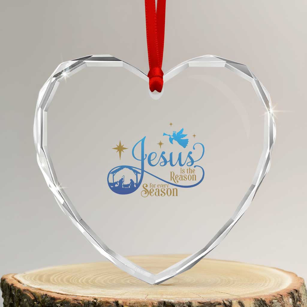 Jesus Is The Reason For The Season Heart Crystal Glass Ornament Nativity Scene - Wonder Print Shop
