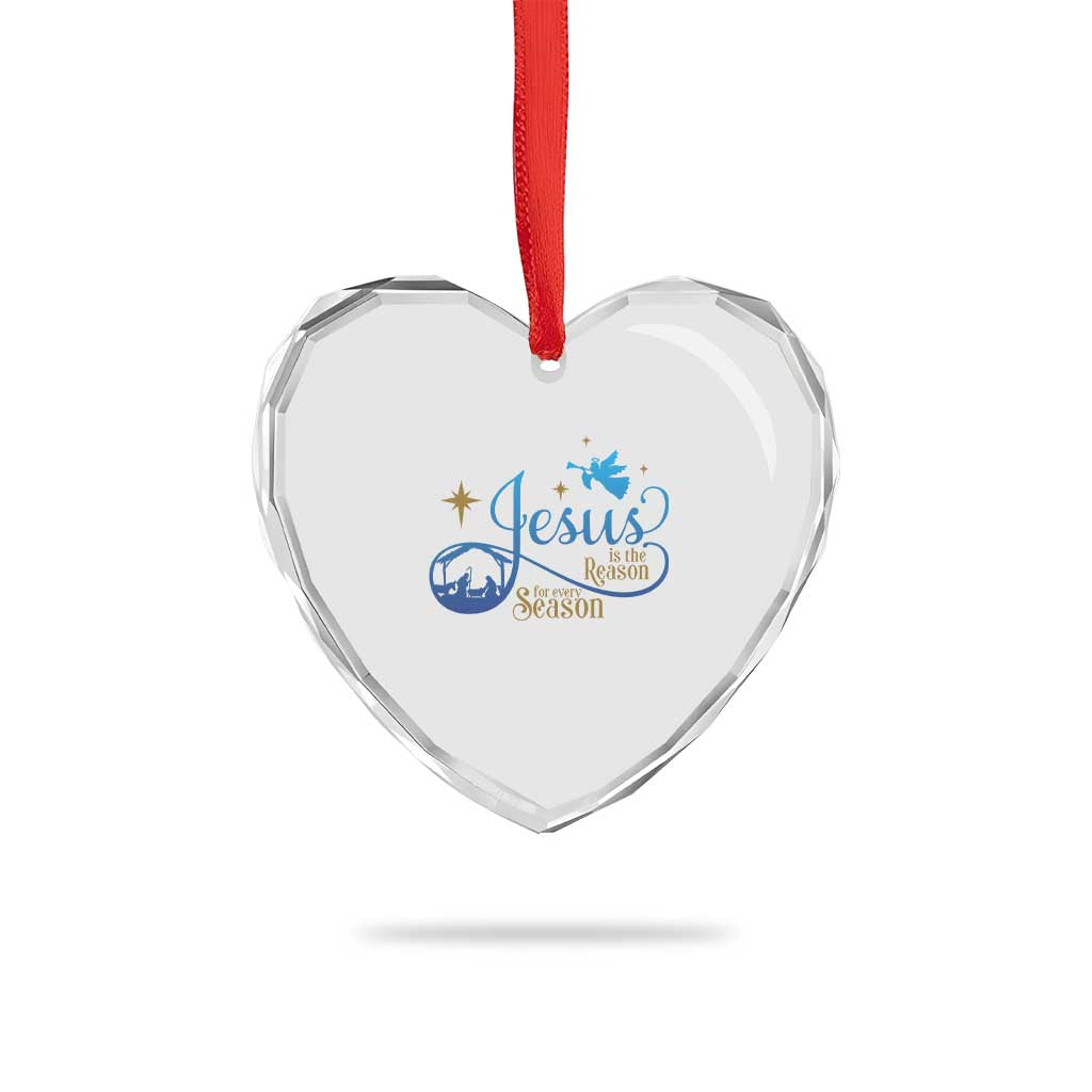 Jesus Is The Reason For The Season Heart Crystal Glass Ornament Nativity Scene - Wonder Print Shop