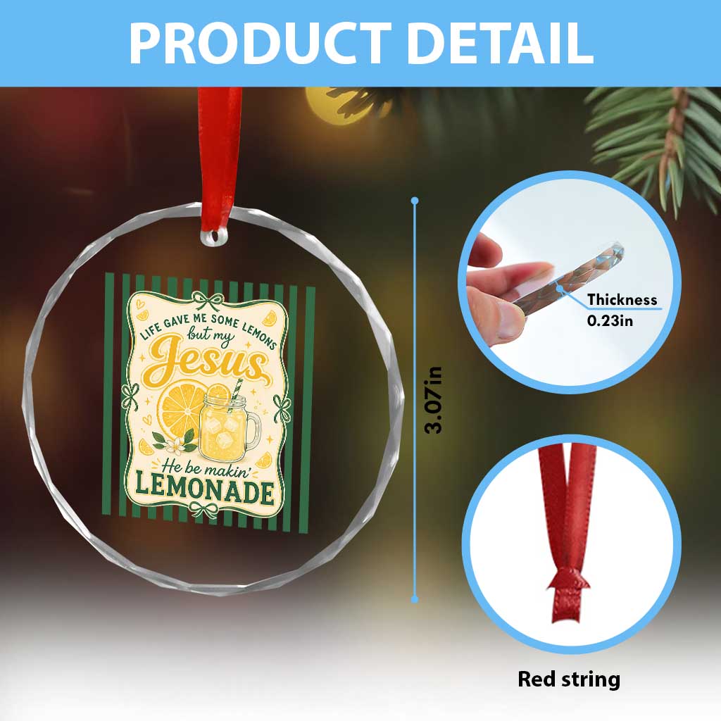 Jesus Lemonade Crystal Glass Ornament Funny Christian Life Gave Me Lemons But My Jesus Makes Lemonade