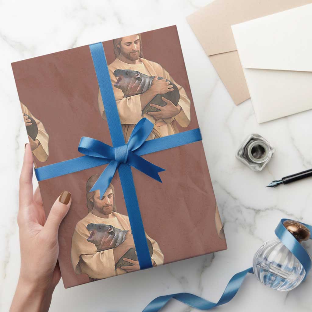 Jesus Loves Moo Deng Wrapping Paper Roll Bouncy Pig Cute Pygmy Hippo Meme
