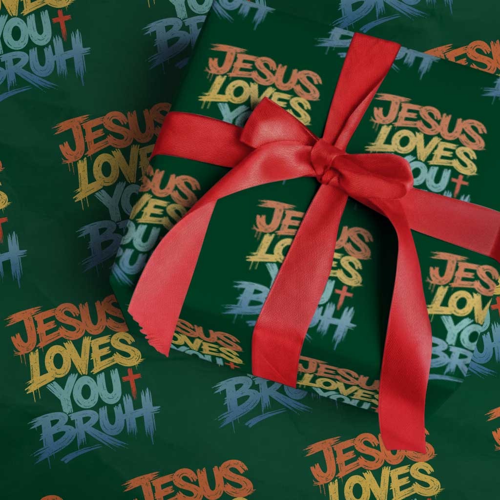 Jesus Loves You Bruh Wrapping Paper Roll Funny Christian Believer Faith God Retro Religious