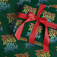Jesus Loves You Bruh Wrapping Paper Roll Funny Christian Believer Faith God Retro Religious