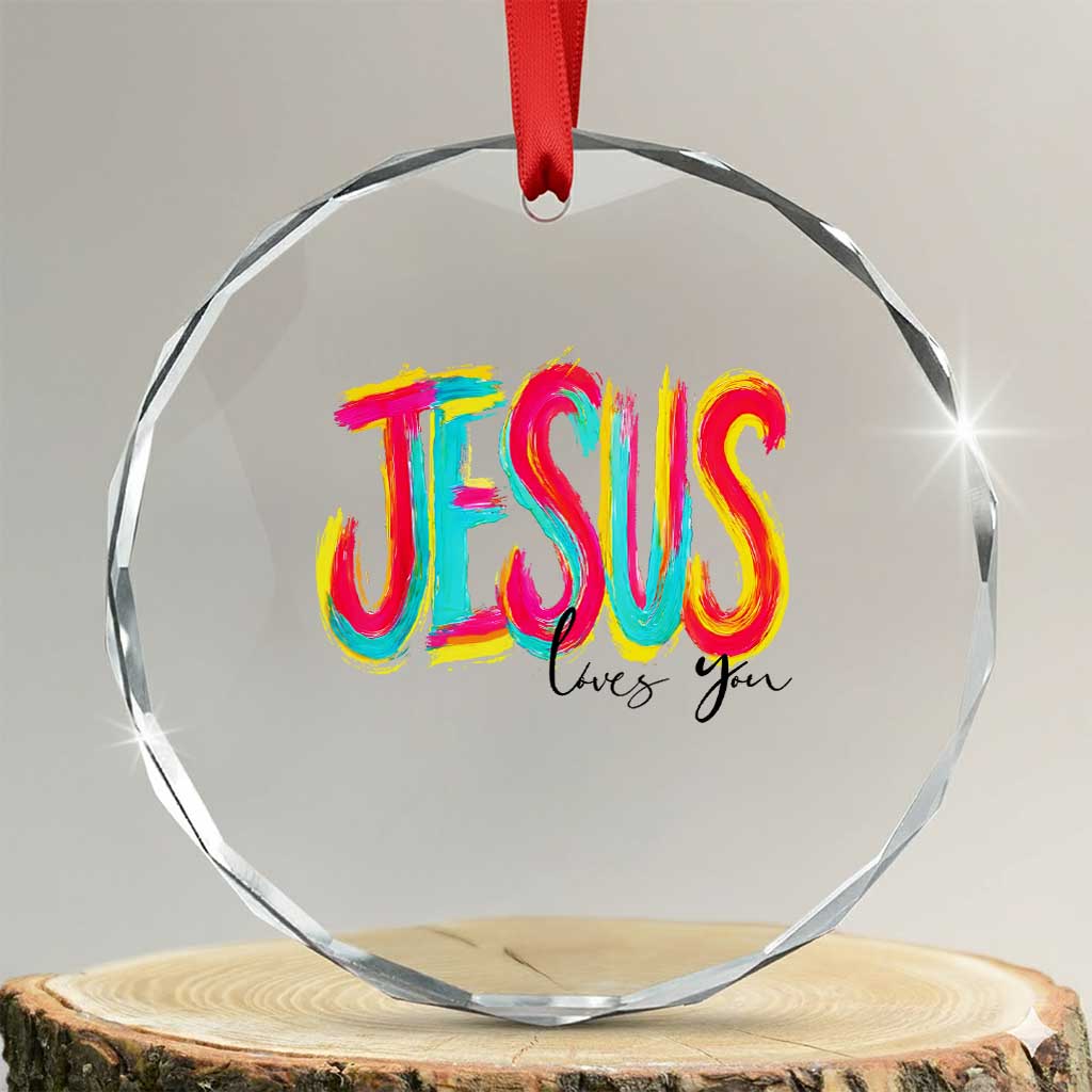 Jesus Loves You Colorful Brush Stroke Christian Crystal Glass Ornament Faith Inspirational Religious Gift for Believers