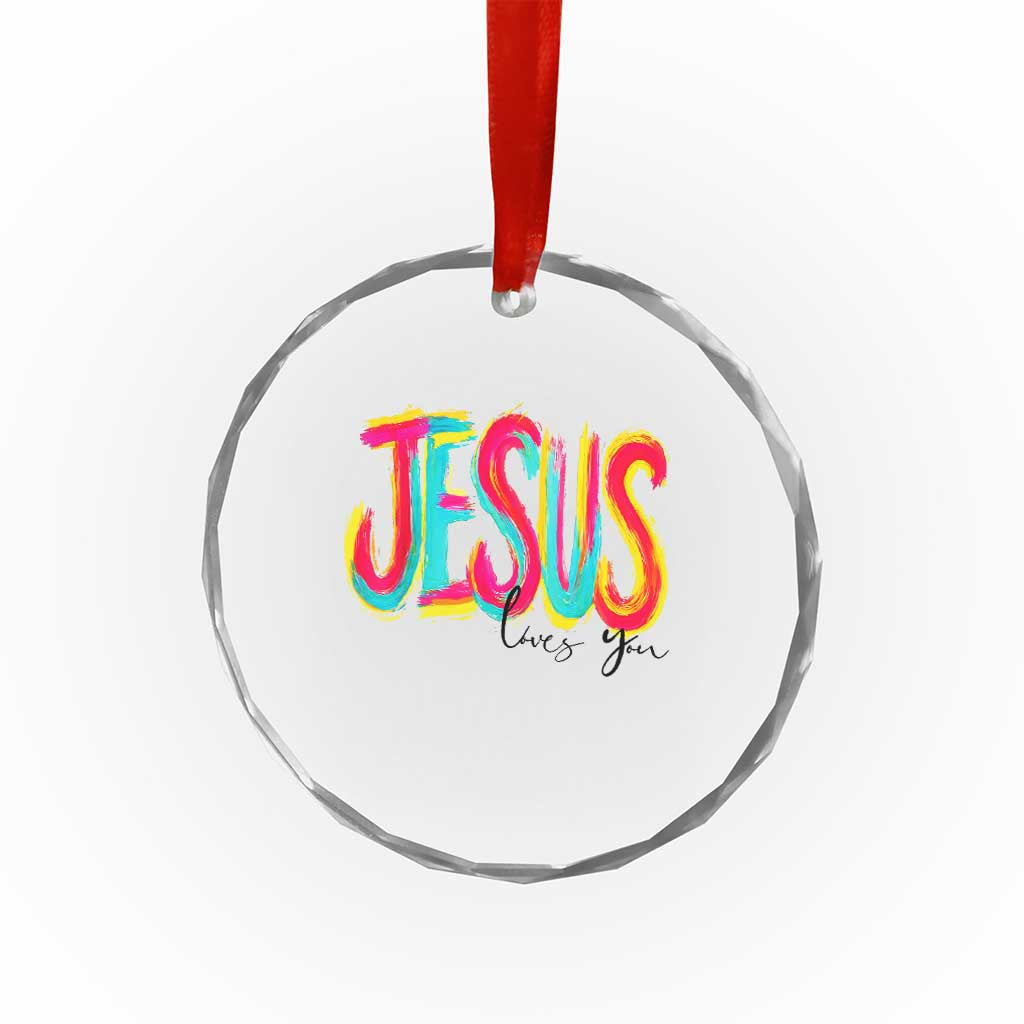 Jesus Loves You Colorful Brush Stroke Christian Crystal Glass Ornament Faith Inspirational Religious Gift for Believers