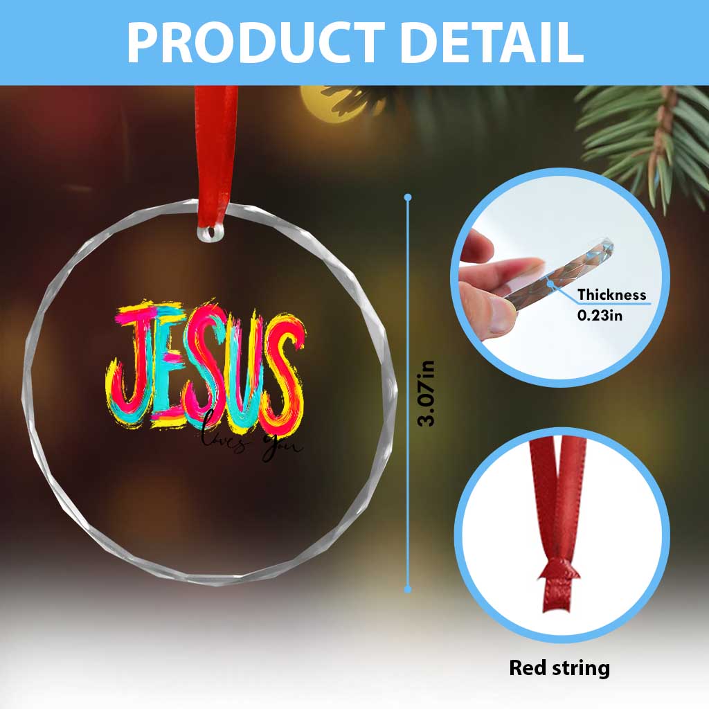 Jesus Loves You Colorful Brush Stroke Christian Crystal Glass Ornament Faith Inspirational Religious Gift for Believers