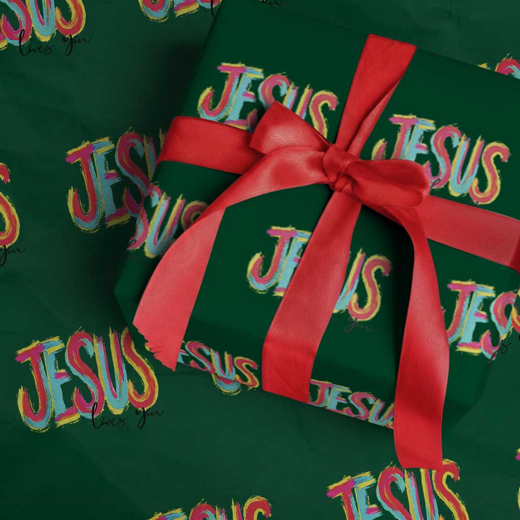 Jesus Loves You Colorful Brush Stroke Christian Wrapping Paper Roll Faith Inspirational Religious Gift for Believers