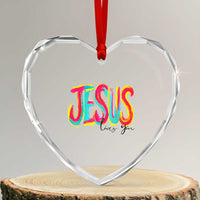 Jesus Loves You Colorful Brush Stroke Christian Heart Crystal Glass Ornament Faith Inspirational Religious Gift for Believers