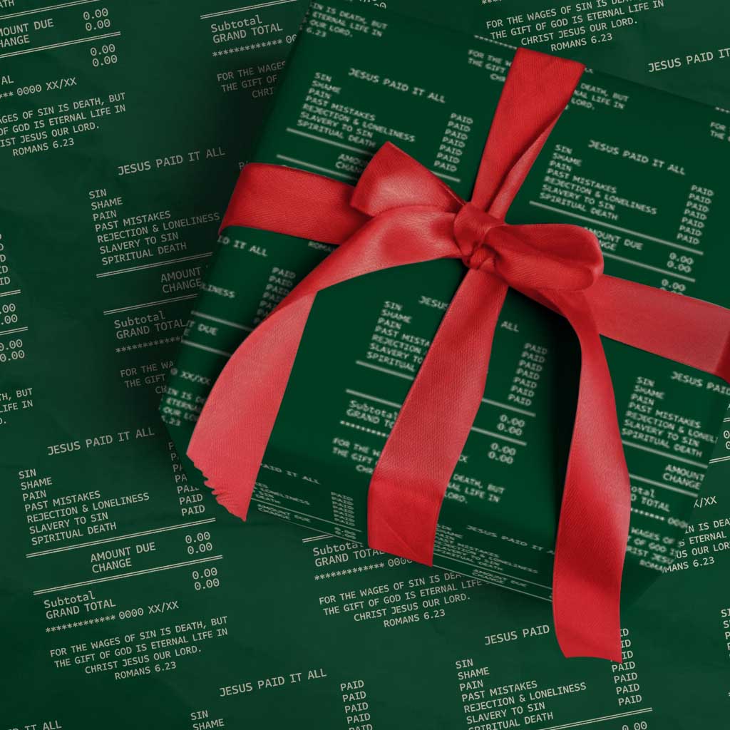 Jesus Paid It All Christian Receipt Wrapping Paper Roll Romans 6:23 Faith Message Sin Debt Inspirational Gift