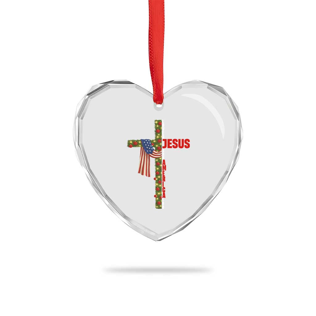 Jesus Patriotic Christmas Heart Crystal Glass Ornament Loves Jesus And America Too - Wonder Print Shop