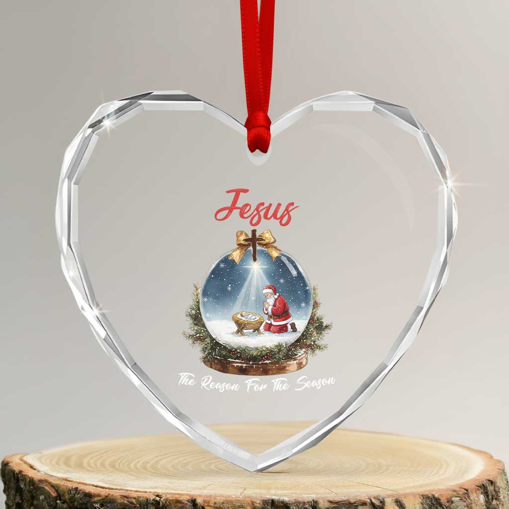 Jesus Santa Christmas Heart Crystal Glass Ornament The Reason For The Season - Wonder Print Shop