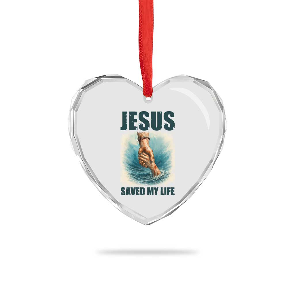 Jesus Saved My Life Heart Crystal Glass Ornament Christian Bible Verse - Wonder Print Shop