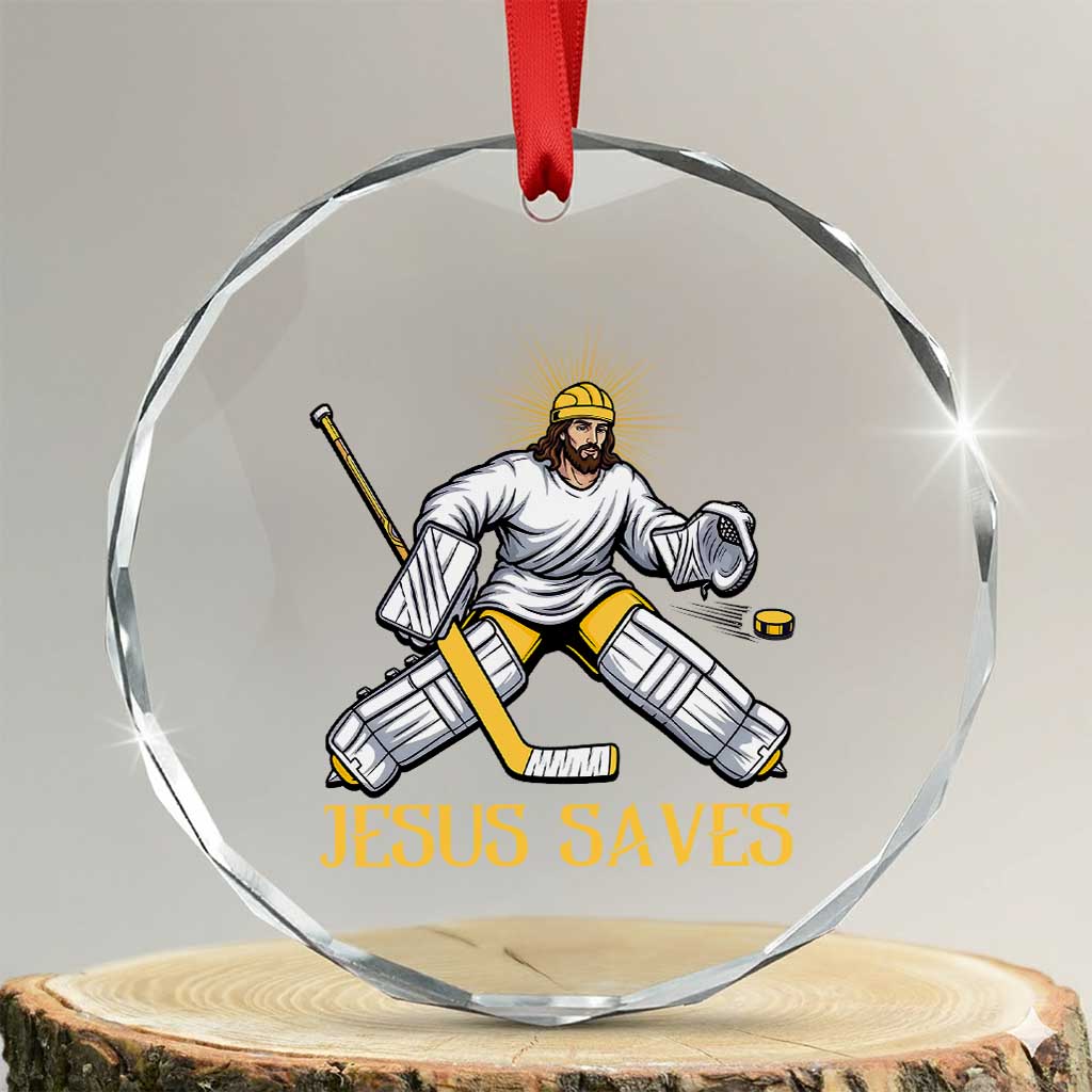 Jesus Saves Crystal Glass Ornament Funny Christian Ice Hockey Goalie Gift - Wonder Print Shop
