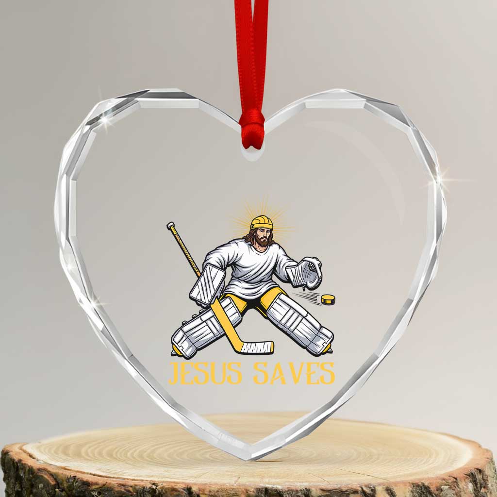 Jesus Saves Heart Crystal Glass Ornament Funny Christian Ice Hockey Goalie Gift - Wonder Print Shop