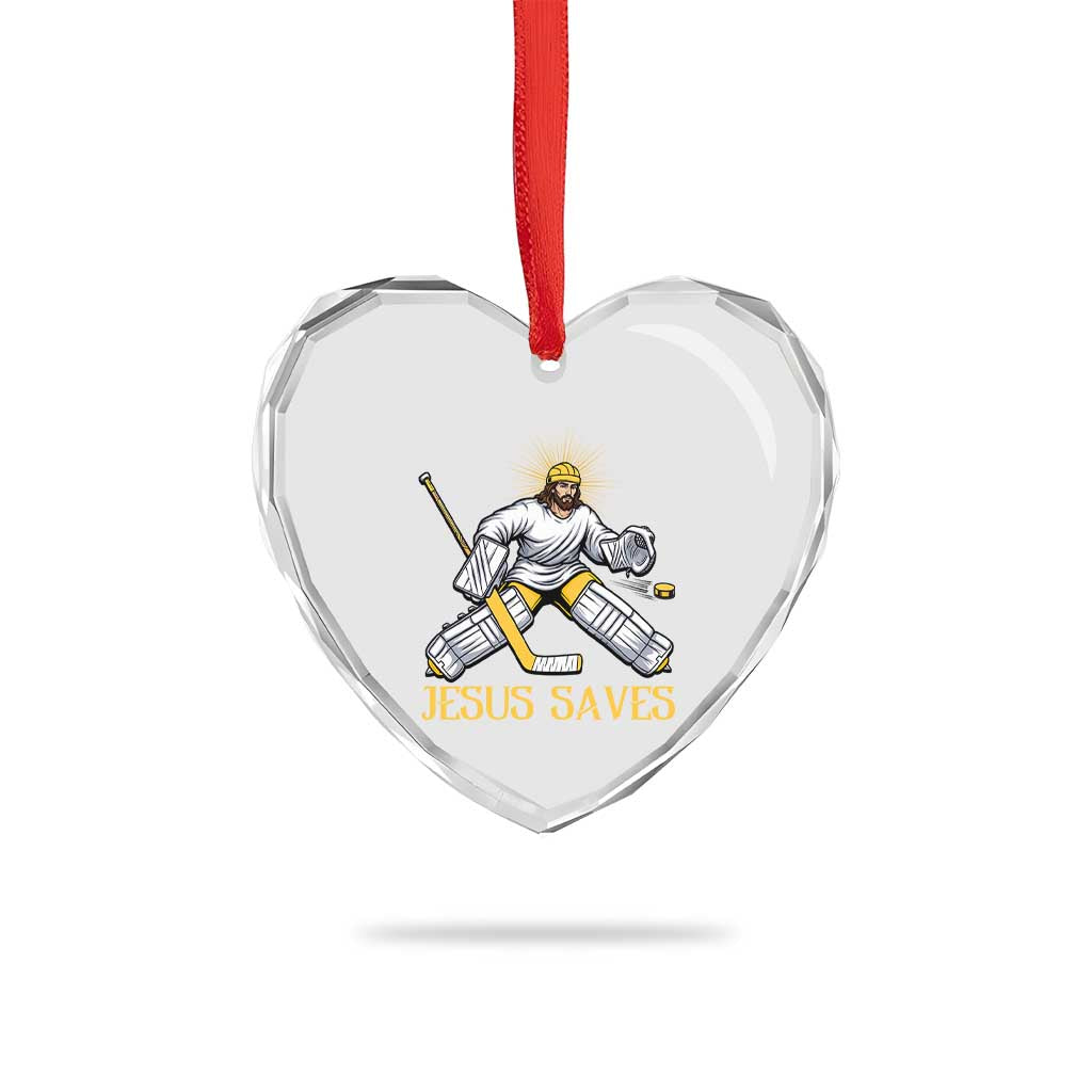 Jesus Saves Heart Crystal Glass Ornament Funny Christian Ice Hockey Goalie Gift - Wonder Print Shop