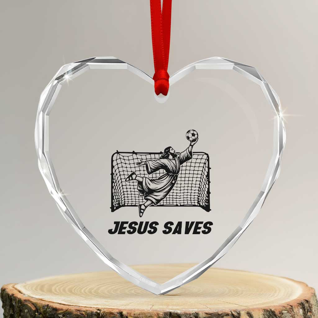 Jesus Saves Heart Crystal Glass Ornament Funny Christian Soccer Goalie