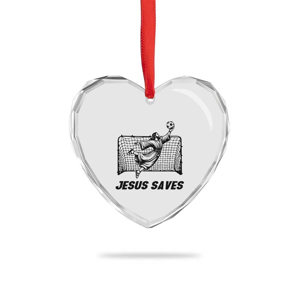 Jesus Saves Heart Crystal Glass Ornament Funny Christian Soccer Goalie