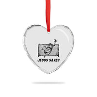 Jesus Saves Heart Crystal Glass Ornament Funny Christian Soccer Goalie